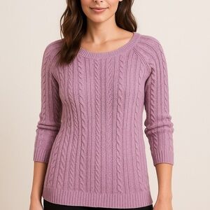 American Eagle Lavender Cable Knit Sweater Medium Women’s Pullover 3/4 Sleeve